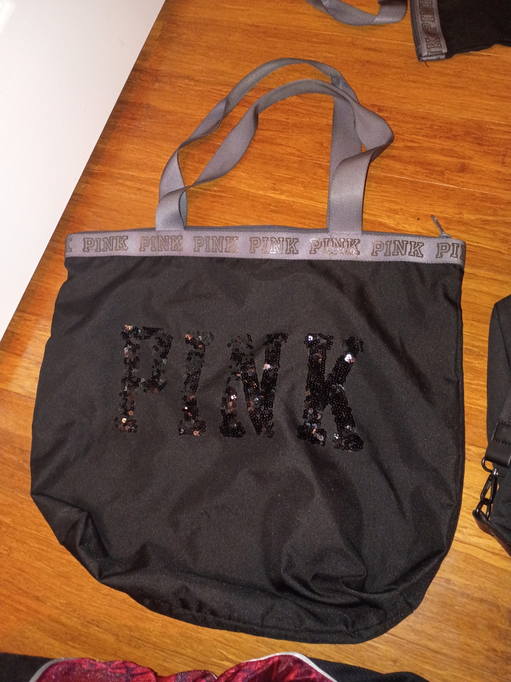 PINK Victoria's Secret Black Sequin Logo Tote Bag